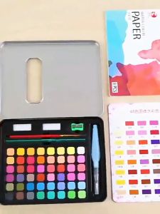 Bộ Màu Nước 48 Màu Solid Water Color Dạng Nén Màu Tươi Sáng Hộp Màu Nước Mini Kèm Giấy Vẽ Và Phụ Kiện Phù Hợp Làm Quà Tặng