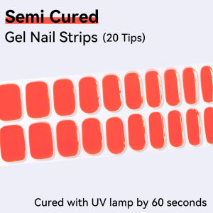 20Tips Solid Color Semi Cured Gel Nail Strips DIY Long-Lasting UV Nail Sticker Gradient Full Cover Gel Manicure Wraps