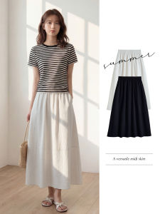 YAYANGREN | Cotton Linen A-line Pumpkin Skirt White High-waist Plus Size