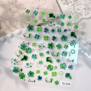 1pc Lucky Clover Nail Stickers Embossed Irish Festival St. Patricks Day 3D Four-Leaf Clover Nail Stickers Decorations