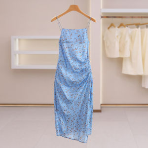 Ladylike Floral Irregular Hem Fitted Spaghetti Strap Dress