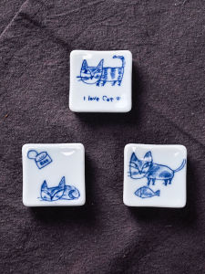 Kawai Ceramic Cat Spoon Rest Japanese Style Underglaze Pen Stand Home Use Dining Utensils Spoon Holder Dishwasher Safe