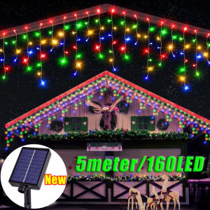 solar christmas light waterproof Icicle lights fairy string lights eaves decor with for outdoor curtain wedding decor