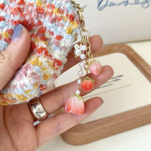 Original Handmade Pearl Rose Flower Zipper Buckle Womens Handbag Pendant Earphone Journal Book Mobile Phone Chain Accessory