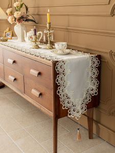 French Vintage Lace Table Flag White Embroidered Tea Table Decorative Dust Cover Cloth Dining Table Mat Piano Decoration