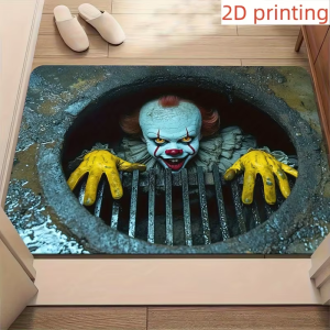 VIKAMA 3D Scary Clown Halloween Door Mat Indoor Outdoor Anti-Fouling  Wear-Resistant Door Mat Living Room Decorative Floor Mat