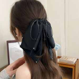 ผ้าเกาหลีกิ๊บติดผมรูปโบว์โซ่เพทายที่หนีบผมทรงหางม้ากิ๊บติดผมเล็กเครื่องประดับผมของผู้หญิง
