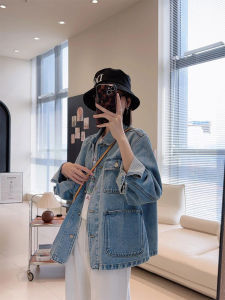 YUFUQING | Washed Denim Jacket Casual Workwear Stylish Design Spring Season Long Sleeve Pear Shaped Womens Jacket Outerwear Top