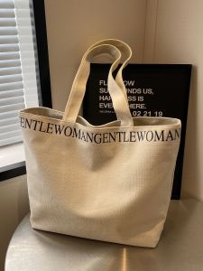 Large Capacity Canvas Bag Womens Thick Shoulder Satchel Fashionable Canvas Bag Niche Style Ins Class Commuter Tote