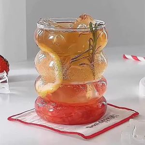 350ml Four Circle Glass Cup Transparent Heat-resistant Coffee Cup Leisure Household Brekfase Juice Milk Water Cups Beer Glass