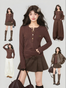 KEIKO | Slim Fit Autumn Henrietta Shirt Low Collar Half Open Neck Top