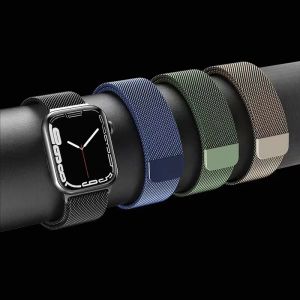 สาย + เคส สำหรับ Apple Watch 10 Ultra 2 49 มม. Milanese สายนาฬิกาสแตนเลส พร้อมเคส iWatch Series 10 9 8 7 SE2 6 5 4 321 46มม. 45มม. 41มม. 44มม. 40มม. 42มม. 38มม. สมาร์ทวอทช์