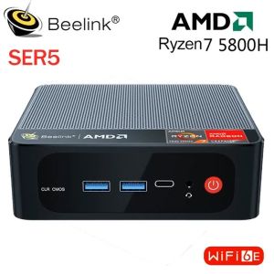 Original Beelink SER5 PRO WiFi 6E Mini PC Windows 11 Pro AMD Ryzen 7 5800H DDR4 16GB 500GB SSD BT5.2 4K 60Hz Dual 1000M Desktop PC Gaming Computer Home Theater Education Business Office Shop Mini Market