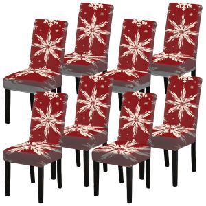ชุดผ้าคลุมเก้าอี้ทานอาหารคริสต์มาส (4/6 ชิ้น) ลายเกล็ดหิมะสีแดง ผ้าคลุมเก้าอี้พาร์สันส์ ยืดหยุ่นสูง สำหรับตกแต่งบ้านในช่วงวันหยุดฤดูหนาว