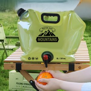 Outdoor Portable Water Storage Bag 8L With Faucet Valve Travel Camping Food Grade Large Capacity Foldable Plastic Water Bag
