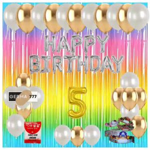 Paket Set Dekorasi Pesta Ulang Tahun Anak: Banner Foil Huruf Happy Birthday & Balon Putih Gold Ultah