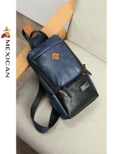 กระเป๋าคาดหน้าอกกีฬาทรงสี่เหลี่ยมปานกลางสำหรับผู้ชาย ความจุขนาดใหญ่ กระเป๋าสะพายข้างแบบลำลอง ผ้าไนลอนผสม PU ซิป