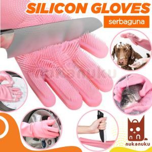 NUKANUKU - SILICONE GLOVE sarung tangan cuci sikat pembersih (SEPASANG) / pencuci piring / pembersih buah dan sayur / alat mandi kucing dan anjing