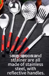 Stainless steel kitchenwares cooking 5pcs spatula soup spoon colander set kitchen supplies set anti-scalding thickened
