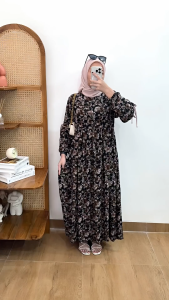 Midi Dress Jumbo Bahan Rayon Lengan Balon Busui Model Illaya Promo Terlaris Gamis2025