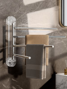 Bathroom Towel Rack Suction Cup Wall Mounted Multi-Bar Rotating Towel Holder Storage Shelf No Drilling Required