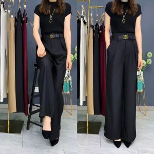 Fashionable High Waist Wide Leg Pants Autumn New Arrival Womens Casual Trousers Drapey Elegant Style High Waist Slimming