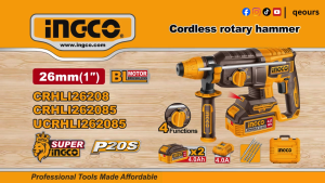 INGCO 20V 26MMØ CORDLESS ROTARY HAMMER DRILL | BRUSHLESS MOTOR | CRHLI262085 CRHLI26208