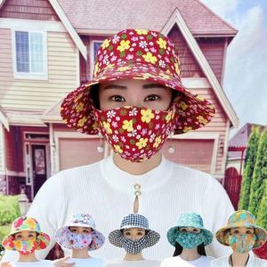 Summer Sunscreen Sunshade Mask Integrated Hat Bucket Hat Female Outdoor Anti-dust Breathable Work Tea Picking Hat Sun