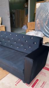 I HOME MELLOW 3 Seater Velvet Sofa With Stool / Velvet / Minimalist Sofa