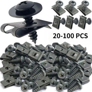 20-100pcs Motorcycle Car Metal U-Shaped Fastening Screw Clamp Set Rust Proof Mudguard Protection Buckle Ring Iron Plate Screw