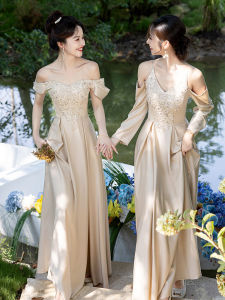 Elegant Satin Maids Dress Long Sleeve Gown Sister Group High-End Feel Small Audience Winter New Arrival Daily Wear