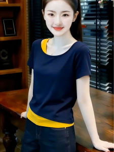 CHANGTONG | Áo Thun Mẫu Độc Đáo Màu Đối Lập Kiểu Hai Mảnh Vai Xéo