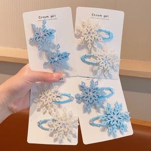Korean Style Baby Girl Hair Clips Princess Elsa Hair Accessories Baby Forehead Snowflake Hair Cards Side Clips for Little Girls