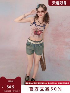 เสื้อยืดแขนกุดทรงสลิมฟิตสำหรับผู้หญิง SEENFAAN ฤดูร้อนใหม่ หวานและเผ็ดร้อน พิมพ์ลาย ผ้าฝ้ายผสมโพลีเอสเตอร์ คอกลม แขนกุด