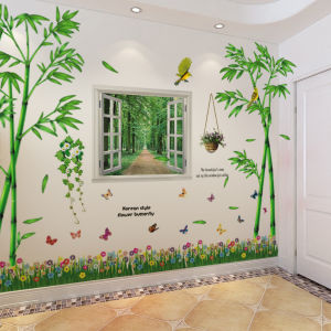 ติดเต็มผนังลายไม้ไผ่ขนาดใหญ่ ติดเต็มผนังห้องนั่งเล่น ห้องนอน หัวเตียง ติดเต็มผนังหน้าจอ TV ตกแต่งด้วยตัวติดตัวเอง วัสดุ PVC