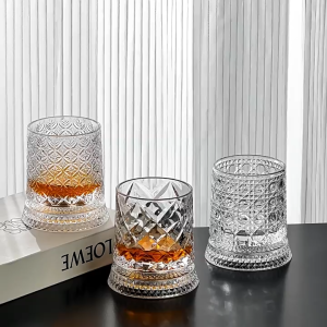Crystal Whiskey Glasses Tumbler Rotatable Glass Cup