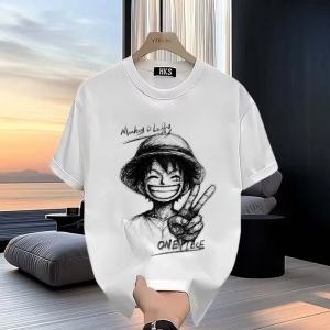 Bandai | Luffy Zoro One Piece Anime Personality Print Big Loose Plus-size Pure Cotton Cartoon Mens and Womens Short-sleeved T-shirts