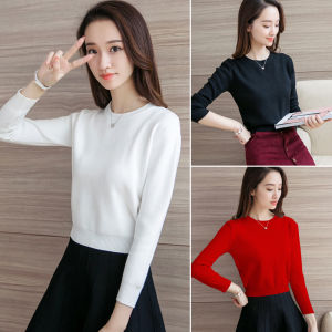 เสื้อสเวตเตอร์ถักคอวีสีขาว ทรงเข้ารูป แขนยาว ทรงเข้ารูป สำหรับผู้หญิง ฤดูใบไม้ร่วง/ฤดูหนาว เสื้อชั้นในถักแบบหนา ทรงเข้ารูป