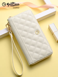 Goldlion Ladies Long Leather Wallet Large Capacity Simple Design Zipper Closure High Quality Cowhide Handbag for Women