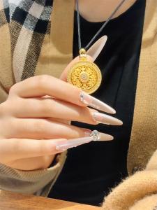 New Chinese Style 24K Gold Woven Rope Rotating Eight Treasure Plate Necklace Women Unique Personality High Grade Clavicle Chain Accessory Pendant