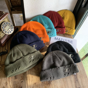 Broken Edge Pure Color Beanie Hat Trendy Men and Women All-Matching Autumn and Winter Korean Fashion Trendy Knitting Wool Melon Peel Chinese Landlord Hat