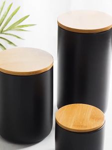 Toples Keramik Tutup Kayu Ceramic Coffee Storage Jar with Wooden Lid
