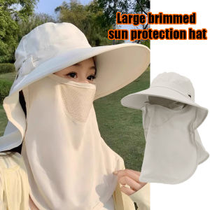 Summer Sun Hat Womens Large Brimmed Sun Hat Face Mask Shawl One-piece Hat UV Resistant Sun Fisherman Hat