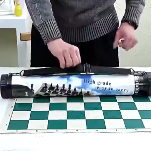 Luxury Tournament Chess Set International Chess Board Leather Mat Roll Up With Storage Bucket Set Catur