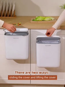 Joybos Kitchen Wall Hanging Trash Can (9L) - Large Opening Anti-Odor Dustbin with Sliding Cover