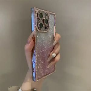 Shiny Powder Gradient  16Pro Max Phone Case Womens Style Full Cover Water Diamond Frame Anti-Fall Protection Compatible with Full Sky Star