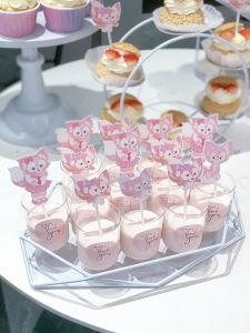 Pink Decorative Elements for Girls Birthday Cake Topper Lina Bell Mousse Cup Stickers Anniversary Celebration Supplies