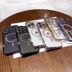Rhinestones Glitter Case iPhone 11 12 13 14 15 16 pro max 15 16 plus Plating Transparent Shockproof