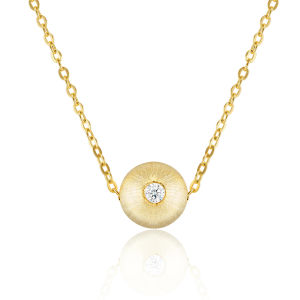 1pc Necklace 925 Sterling Silver 18K Gold Plated Matte Finish Pendant Round Center Stone Elegant Jewelry Gift for Women
