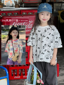 Cute Cartoon Print Short Sleeve T-Shirt Baby Girl Casual Loose Fit Summer New Arrival Fashionable Kids Clothing Half Sleeve Top